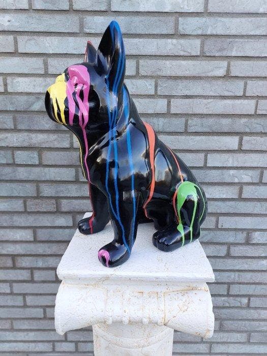 Beeld, pub or French bulldog black sitting in color paint, Antiek en Kunst, Curiosa en Brocante