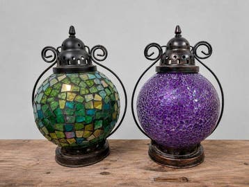 Lamp (2) - Glas, Metaal - Mozaïek-tuinlamp
