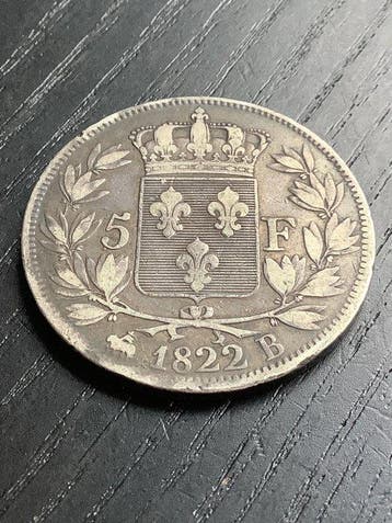 Frankrijk. Louis XVIII. 5 Francs 1822-B, Rouen (Zonder