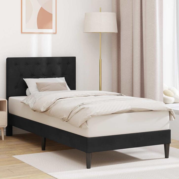 vidaXL Bedframe met hoofdeinde Zwart 90 x 200 cm Fluweel, Huis en Inrichting, Slaapkamer | Bedden, Nieuw, Verzenden