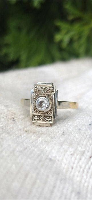 Ring - 14 karaat Geel goud, Platina - 0.30ct. tw.