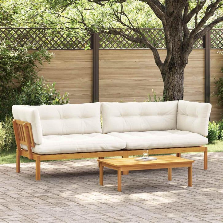 vidaXL Tuinpallet Sofa Eenheden 2 Stuk Natuurlijk en Crème, Tuin en Terras, Tuinsets en Loungesets, Nieuw, Verzenden