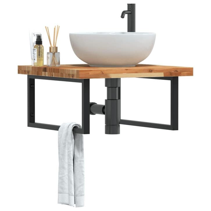 vidaXL Badkamer wandschap staal en massief acaciahout, Maison & Meubles, Tables | Coiffeuses, Envoi