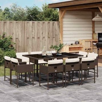 vidaXL 11-delige Tuinset met kussens poly rattan bruin, Verzenden, Nieuw, Tuinset