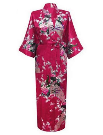 KIMU® Kimono Donkerrood 7/8e XS-S Yukata Satijn Boven dekel, Kleding | Dames, Ophalen of Verzenden, Nieuw