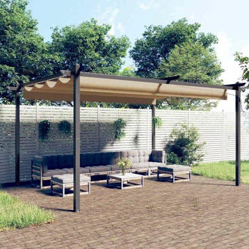 vidaXL Tuinprieel met uittrekbaar dak 4x3 m taupe, Verzenden