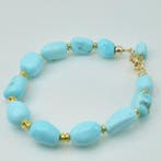Turquoise - Argent, Plaqué or - Bracelet - Turquoise