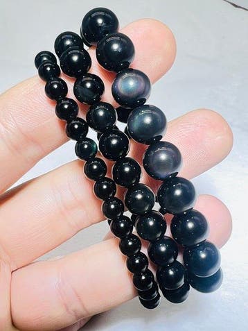 ***GEEN RESERVE*** Rainbow Obsidian Set of 3 Premium