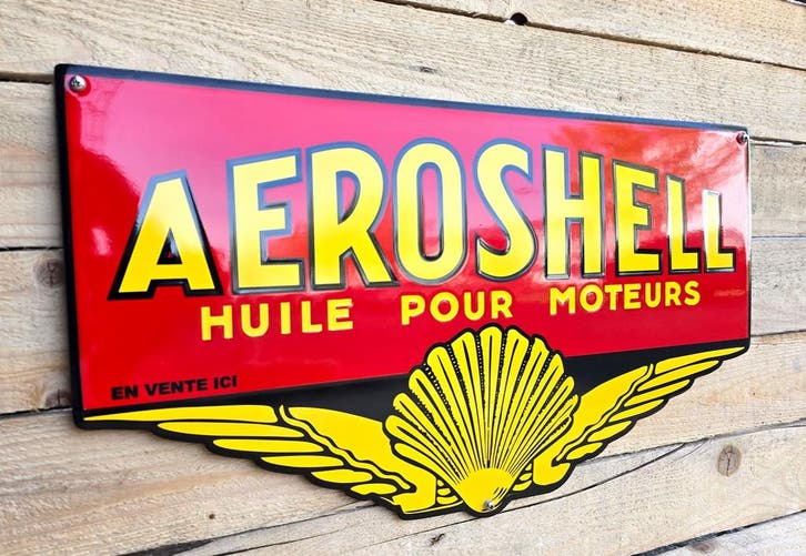 Vintage geëmailleerd reclamebord Aeroshell, Collections, Marques & Objets publicitaires, Envoi