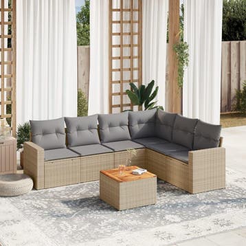 vidaXL 7-delige Loungeset met kussens poly rattan gemengd, Verzenden, Loungeset