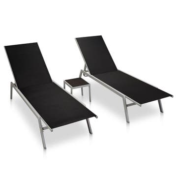 vidaXL Ligbedden 2 st met tafel staal en textileen zwart, Verzenden, Nieuw