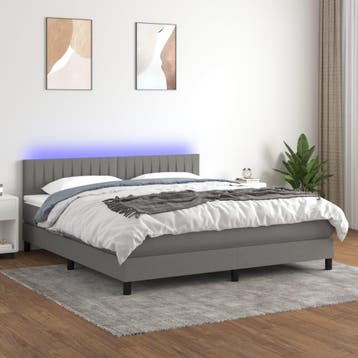 vidaXL Boxspring met matras en LED stof donkergrijs 180x200, Huis en Inrichting, Verzenden, Nieuw