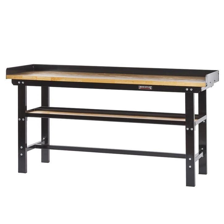 Werkbank 200 cm met hardhouten blad en opzetrand - zwart, Doe-het-zelf en Bouw, Werkbanken, Ophalen of Verzenden