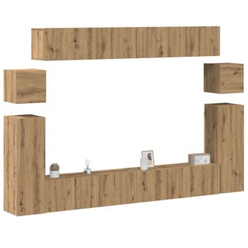 vidaXL 8-delig Tv-meubelset wandmontage bewerkt hout, Maison & Meubles, Verzenden