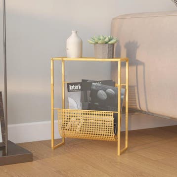 vidaXL Tijdschriftenrek 35x15x45 cm staal goudkleurig, Verzenden