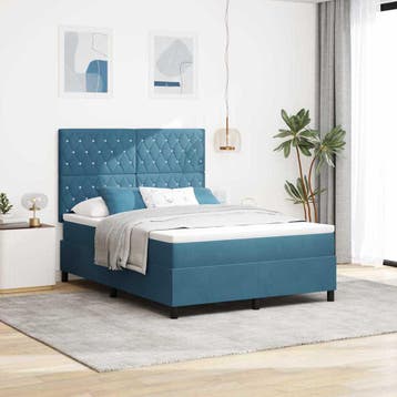 vidaXL LED Box Spring Bed met matras Donkerblauw 140 x 200, Verzenden, Nieuw