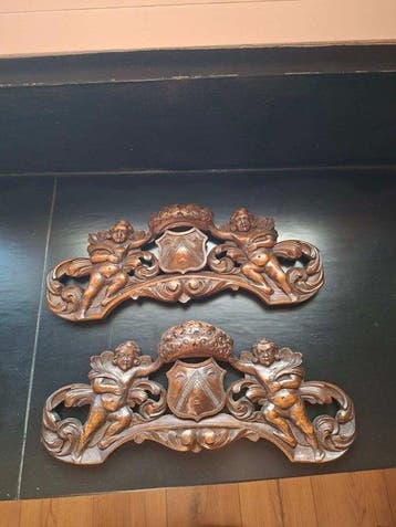 Paar ornamenten met engeltjes - 40 cm - Hout - 1850-1900