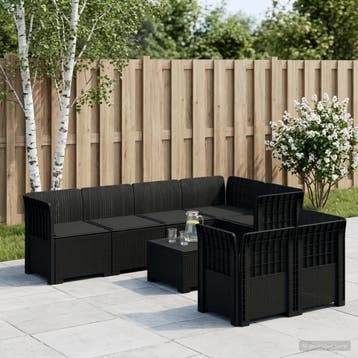 vidaXL 7-Zits Tuinbank met Kussens Rattan Look PP Antraciet, Verzenden