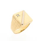 Vintage gouden zegelring met diamant 0,05 ct., Ophalen of Verzenden