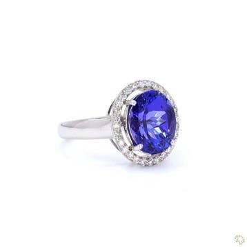 Bague - 14 carats Or blanc - 4.14ct. tw. Tanzanite - Diamant