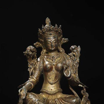 Beeld, Seated Figure of Green Tara - late 20th century - 20
