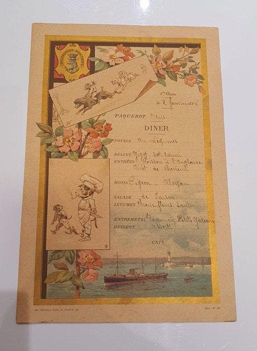 Frankrijk menus - 23.5 cm (Zonder minimumprijs), Antiek en Kunst, Curiosa en Brocante