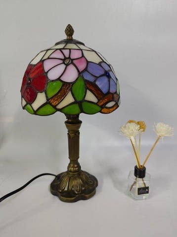Tafellamp - Glas, Metaal - Bloemen tafellamp
