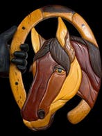 sculptuur, Testa di cavallo - 35 cm - Veelkleurig ingelegde