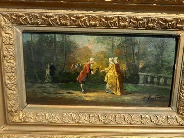 Georges Appert. (1850-1934) - Scène galante dans un parc.