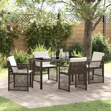 vidaXL Tuin Eettafel Set 5 pcs Bruin poly rattan, Verzenden, Nieuw
