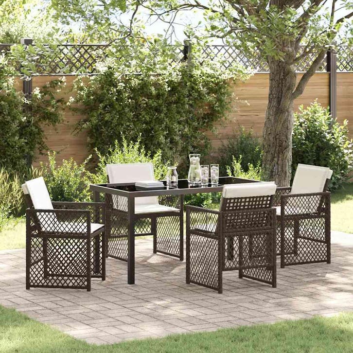 vidaXL Tuin Eettafel Set 5 pcs Bruin poly rattan, Tuin en Terras, Tuinsets en Loungesets, Nieuw, Verzenden