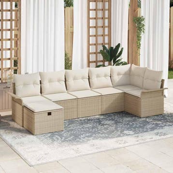 vidaXL Tuinbank Set met kussen 7 pcs Beige en Crème poly, Jardin & Terrasse, Verzenden