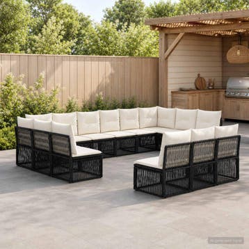 vidaXL Tuinbank Set 13 st Zwart poly rattan, Verzenden