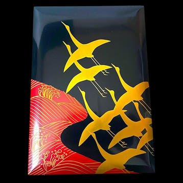 Aizu lacquerware box fubako () - “Flying Cranes & Waves” -