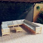 vidaXL 12-delige Loungeset met crèmekleurige kussens, Tuin en Terras, Verzenden, Nieuw, Loungeset