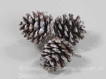 Dennenappels Pinecone Snow op draad ca. 4,5cm Bundel van 3, Nieuw