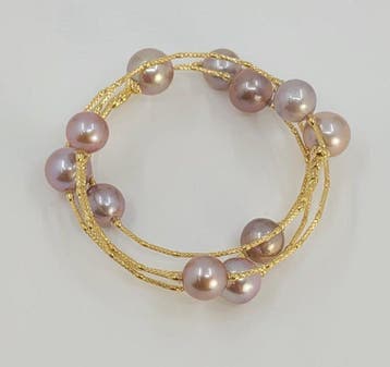 Armband - 18 karaat Geel goud, Ronde Roze Edisonparels, Nieuw