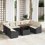 vidaXL Tuin Eettafel Set met kussen 10 pcs Zwart en Crème, Verzenden