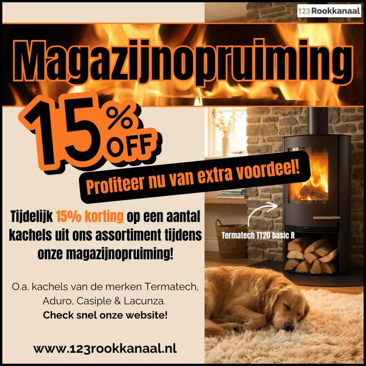 Magazijnopruiming houtkachel o.a. termatech, Huis en Inrichting, Kachels, Verzenden