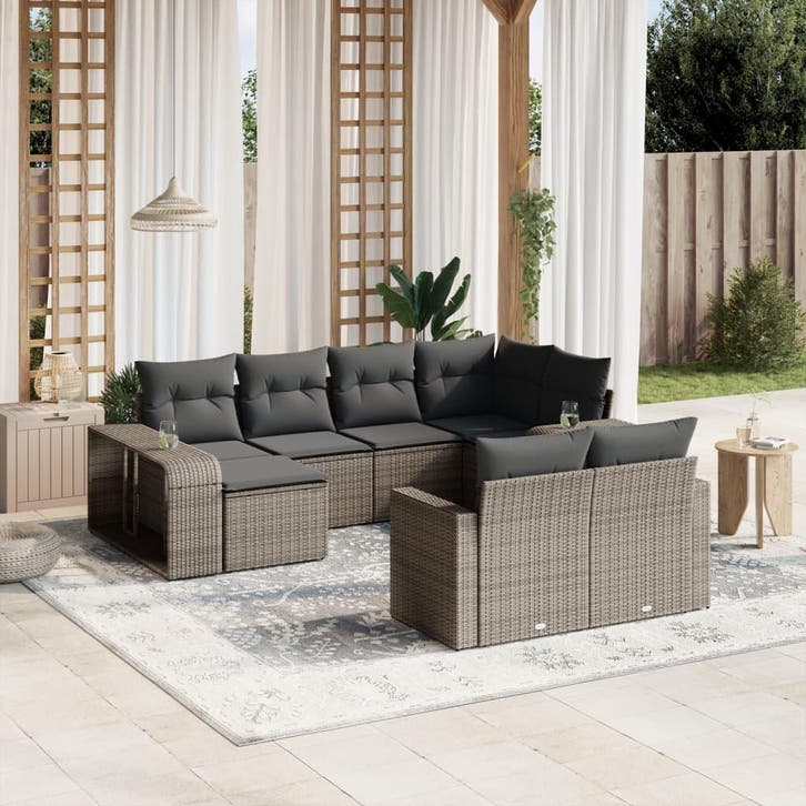 vidaXL 10-delige Loungeset met kussens poly rattan grijs, Jardin & Terrasse, Ensembles de jardin, Envoi