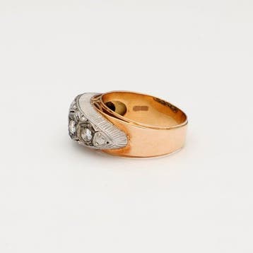 Ring - 14 karaat Geel goud, Platina Diamant (Natuurlijk)