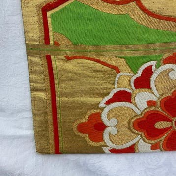 Kimono japonais vintage, Fukuro Obi en soie vert, broderie, Antiquités & Art
