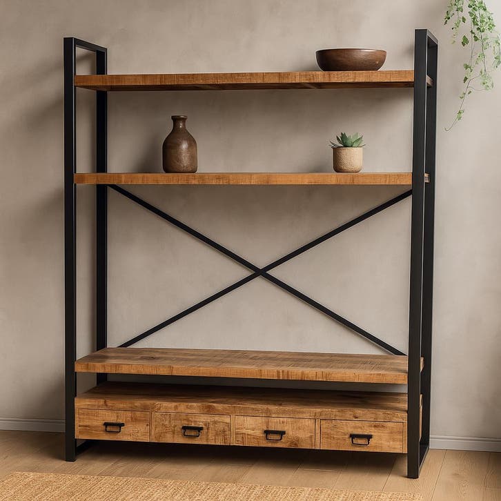 Boekenkast Mangohout Britt 180 cm, Huis en Inrichting, Kasten | Boekenkasten, Nieuw, Overige houtsoorten, Verzenden