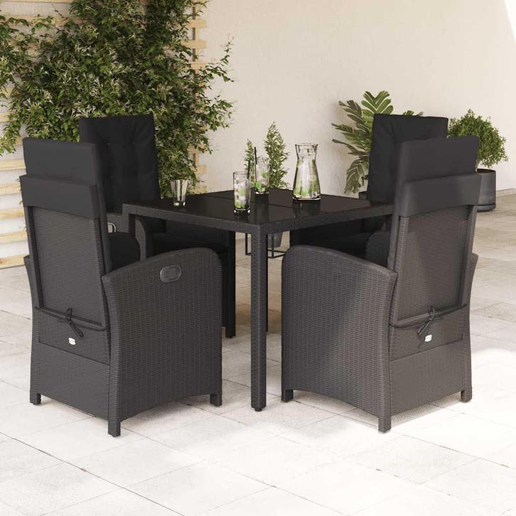 vidaXL 5-delige Tuinset met kussens poly rattan zwart, Tuin en Terras, Tuinsets en Loungesets, Tuinset, Nieuw, Verzenden