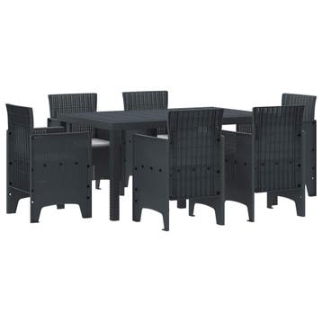 vidaXL Tuin Eettafel Set 7 st Antraciet Polt riet, Verzenden