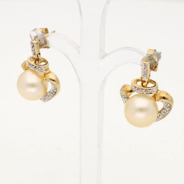 Oorbellen - 9 kt. Geel goud Parel - Diamant