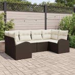 vidaXL Tuinbank Set met kussen 6 pcs Bruin Poly Riet, Verzenden, Nieuw