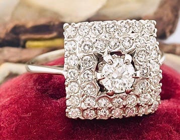 Bague - 18 carats Or blanc Diamant (Naturelle) - Diamant, Handtassen en Accessoires, Ringen, Nieuw