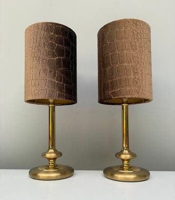 Lampe de table - Laiton, Textile - Deux lampes de table