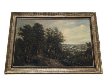 Europese school (XX) - Flusslandschaft mit Fuhrwerk
